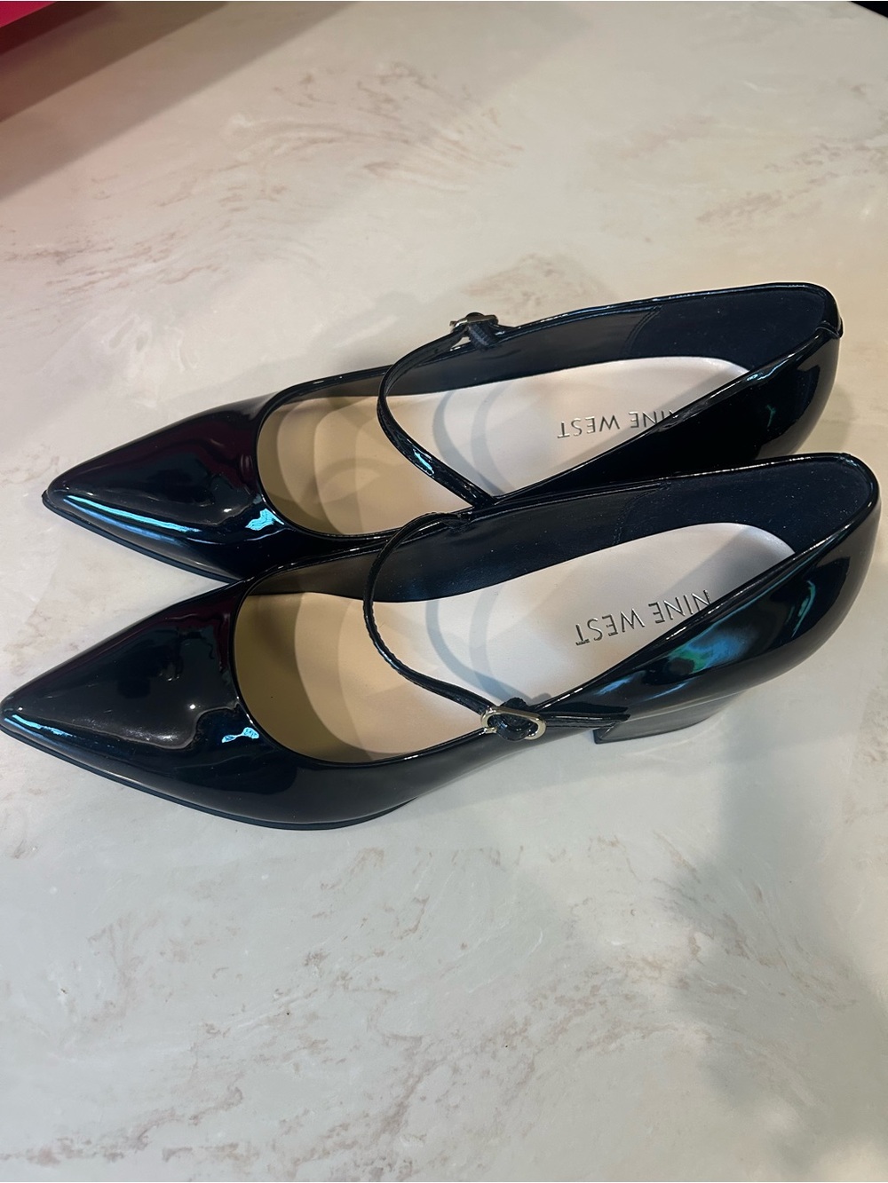 Nine West Black Patent Pointed Mary Jane Heels